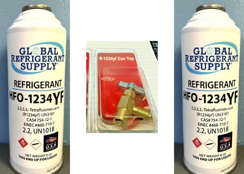 HFO, R1234yf, Refrigerant Automotive A/C, 2 Can Recharge Kit with Taper