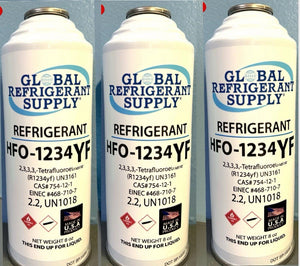 R1234yf, YF Refrigerant Automotive Air Conditioning  Systems, Three 8 oz. Cans