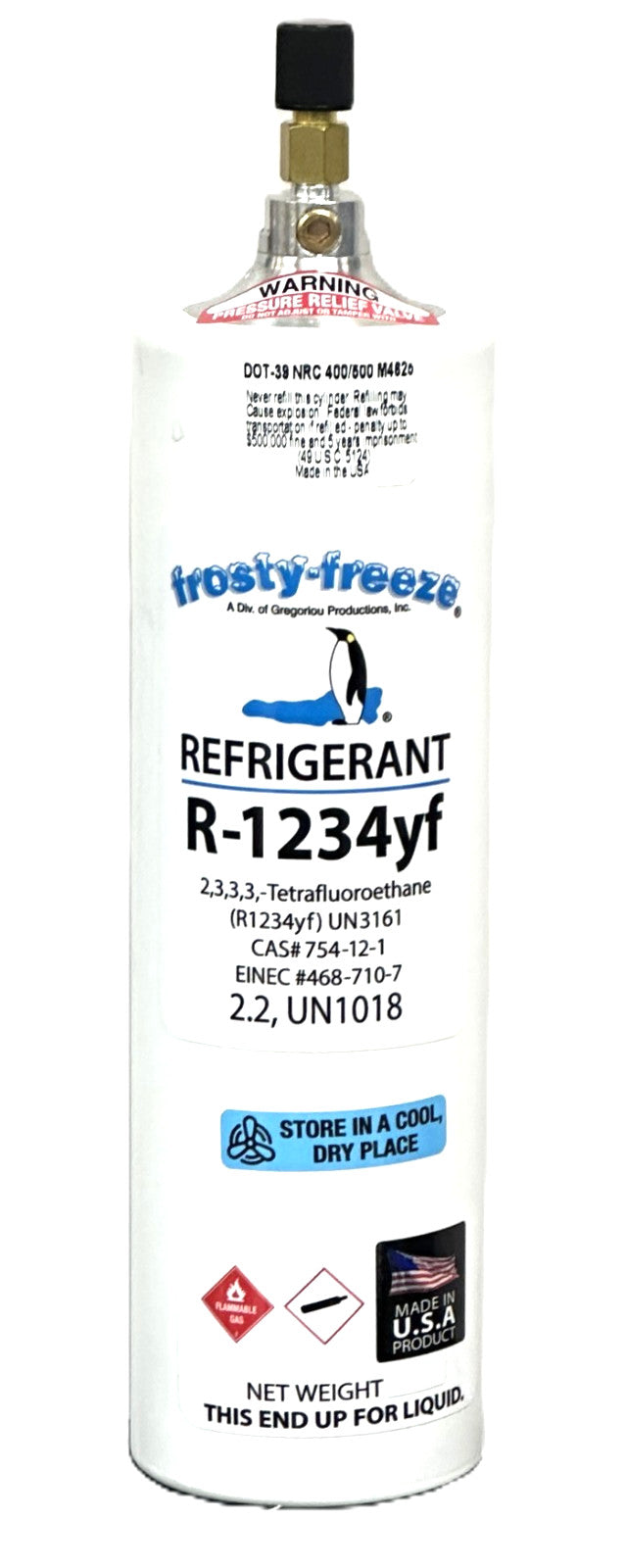 R1234yf, 8 oz., Refrigerant Gas, New Cylinder, for Automotive Air Conditioning