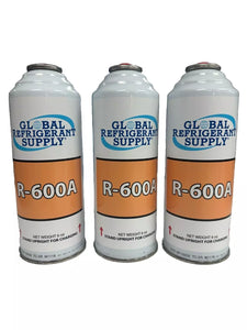 R600a Refrigerant, (3) 6 oz. new Self-Sealing Cans Upright FOR LIQUID