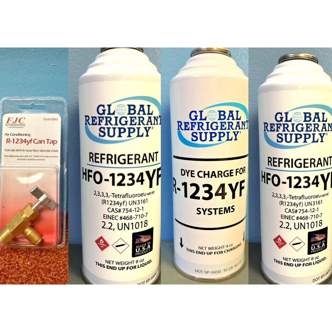 Refrigerant HFO-1234yf, Auto A/C, 3 Can Service Recharge KIT