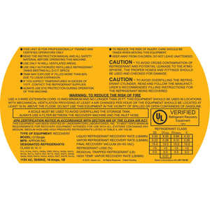 Appion G1Single Warning Label/Sticker For The 230 VAC Unit, LB1422