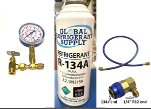 R134a, 8 oz. Can R-134a Refrigerant New Style Self Sealing Can, Can Taper-Gauge-Hose-Coupler
