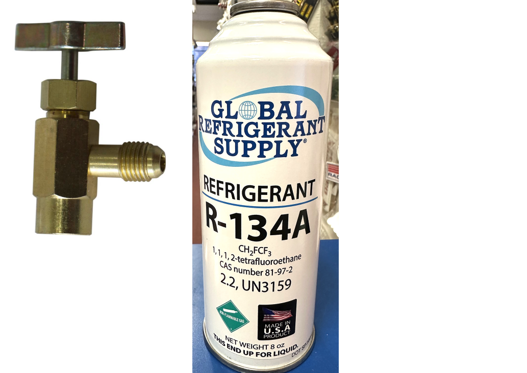 R134a, 8 oz. Can R-134a Refrigerant New Style Self Sealing Can, Can Taper