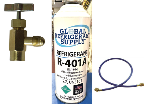 R401a, MP39, Refrigerant, New Style 8 oz. Self-Sealing Can, Taper, Hose