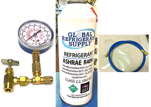 R409a, 8 oz. ASHRAE, EPA & SNAP R12 Approved Drop-in, Taper, Gauge, Hose