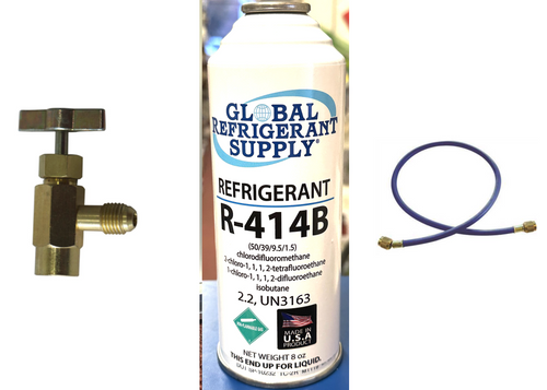 R414b, HOT SHOT Refrigerant, 8 oz. Self-Sealing Can & K28 Taper, Hose