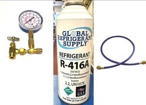 R416a, FRIGC, FR12, 8 oz. Can Refrigerant, HCFC-124, Military Approved R12 Alternate, Taper-Gauge-Hose