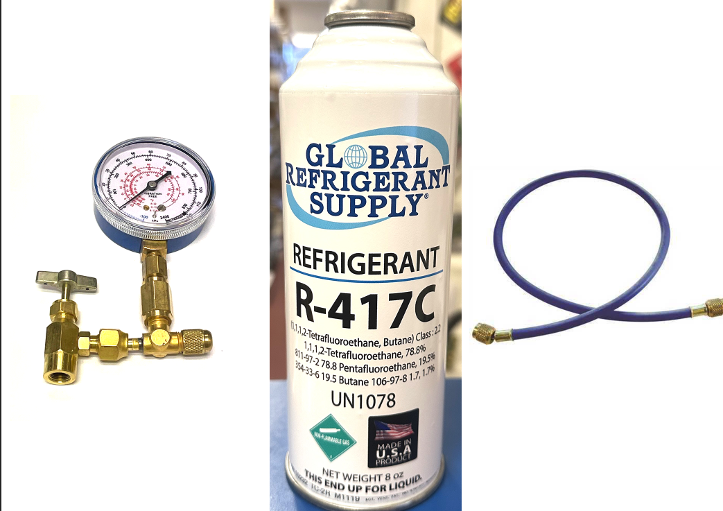 R417c, a.k.a., HOT SHOT II, Refrigerant, 8 oz. Self-Sealing Can & K28 Taper/Gauge/Hose