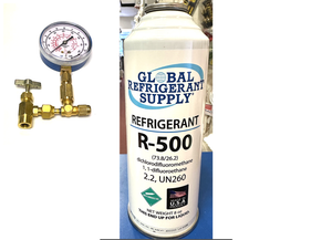 R500, 8 oz. Refrigerant R-500, New Style Self-Sealing Can, Taper-Gauge