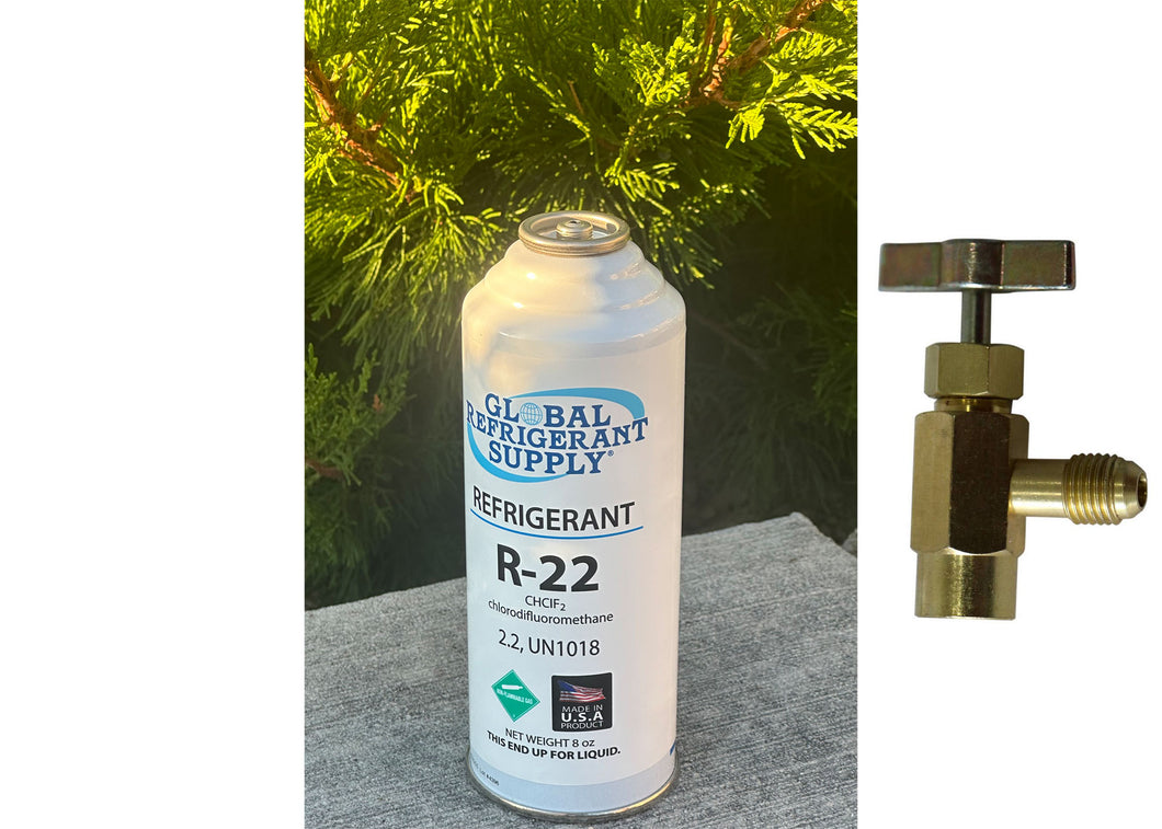 R22 Refrigerant, 8 oz. can with Top-Mount, Screw-On, K28 Can Taper