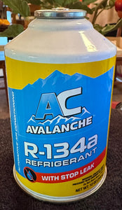 R134a Refrigerant, AVALANCHE, 12 oz. WITH STOP-LEAK, New Self-Sealing Style Can