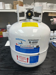 R600a, Isobutane, 10 Lb. Can, Factory Sealed, Cylinder, On/Off Valve 1/4"MF
