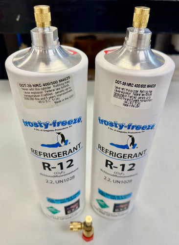 R12 Refrigerant 3 Lbs. (2) 24 oz. Cans, Virgin Fast Same Day Shipping On/Off Valve