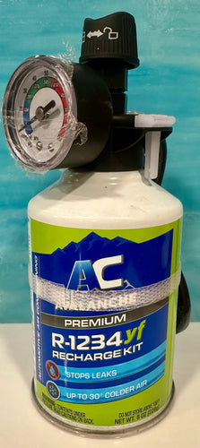 R1234YF, 8 0z., AC Refrigerant Kit with Gauge Avalanche Premium Stops Leaks 30% Colder Air