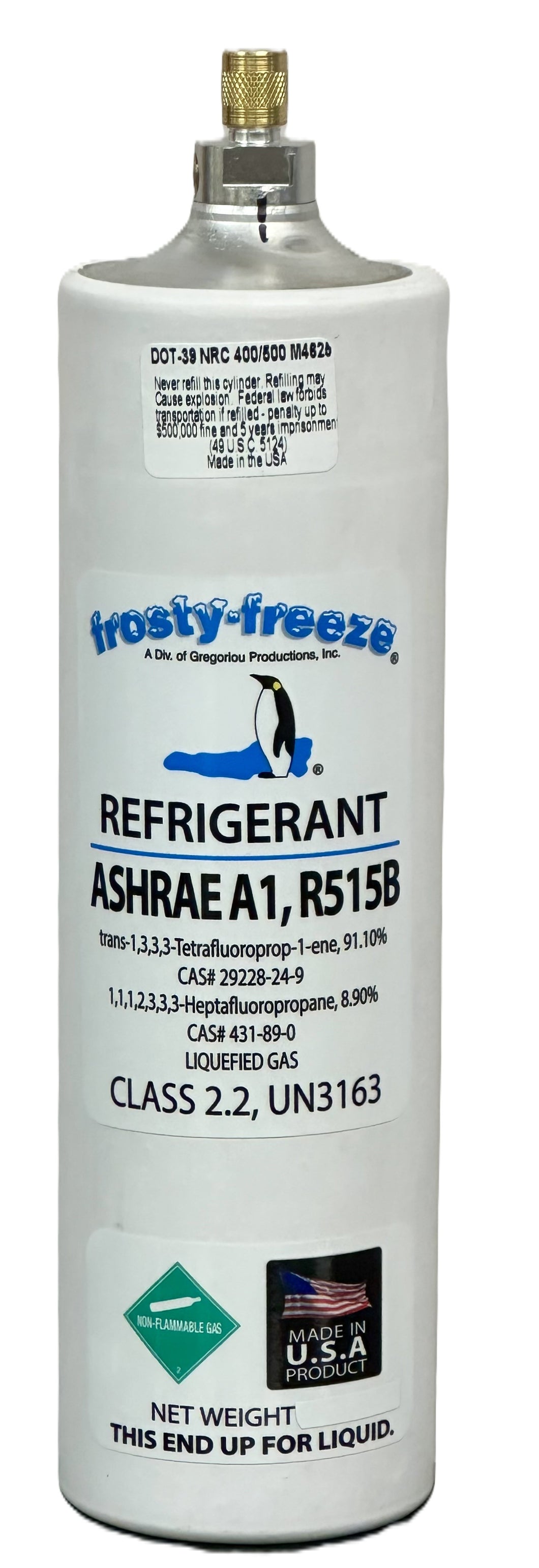 R515b, 38 oz., R134a Drop-In Replacement Same Day Fast Shipping No Taper Needed