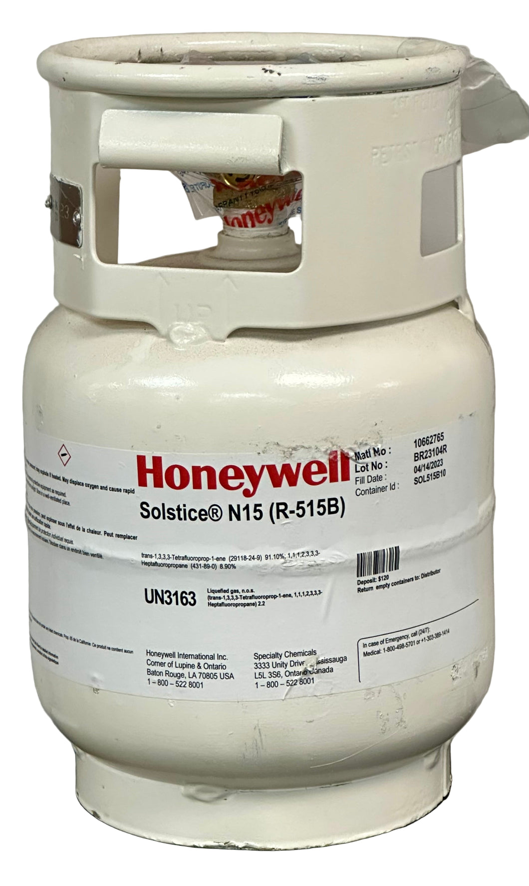 R515b, Refrigerant, 10 Lb. EPA Approved Drop-in Replacement R134a, Refillable Tank