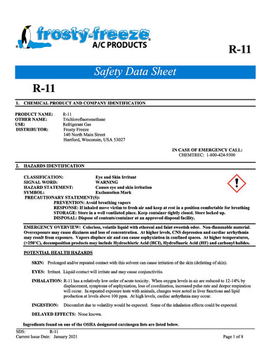 R11 Refrigerant SDS Sheet