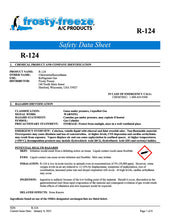 R124 Refrigerant SDS Sheet