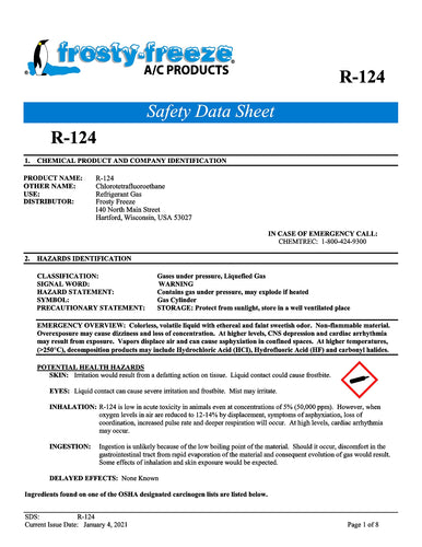 R124 Refrigerant SDS Sheet