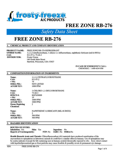 R276 *Freezone Refrigerant SDS Sheet