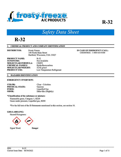 R32 Refrigerant SDS Sheet