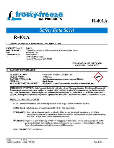 R401a Refrigerant SDS Sheet