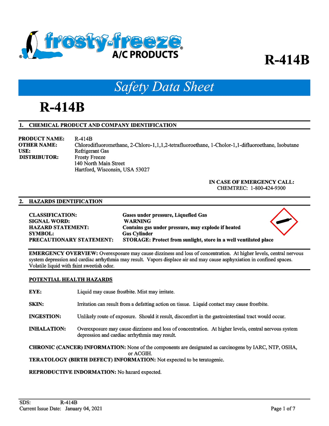 R414b Refrigerant SDS Sheet