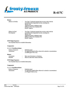 R417c Refrigerant SDS Sheet