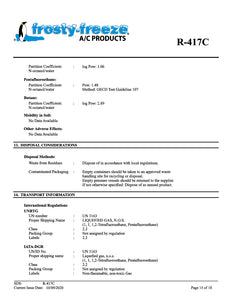 R417c Refrigerant SDS Sheet