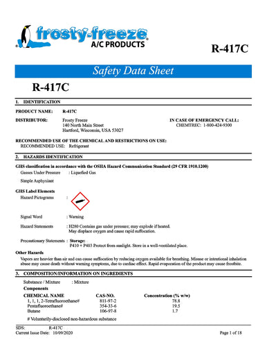 R417c Refrigerant SDS Sheet