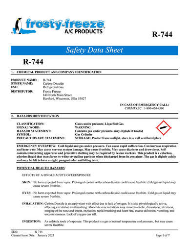 R744 Refrigerant SDS Sheet