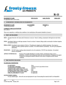 R11 Refrigerant SDS Sheet