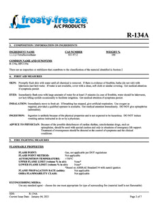 R134a Refrigerant SDS Sheet