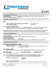 R134a Refrigerant SDS Sheet