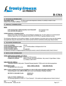 R134a Refrigerant SDS Sheet