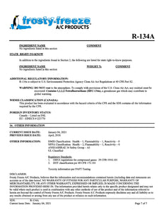 R134a Refrigerant SDS Sheet