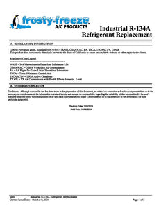 Industrial Refrigerant, R134a Replacement