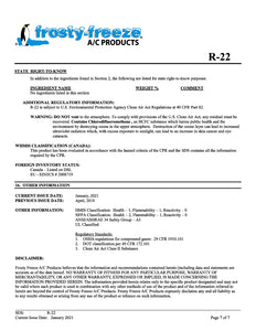 R22 Refrigerant SDS Sheet