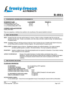 R404a Refrigerant SDS Sheet