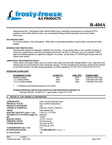 R404a Refrigerant SDS Sheet