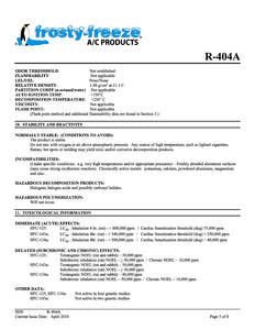 R404a Refrigerant SDS Sheet