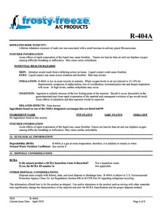 R404a Refrigerant SDS Sheet