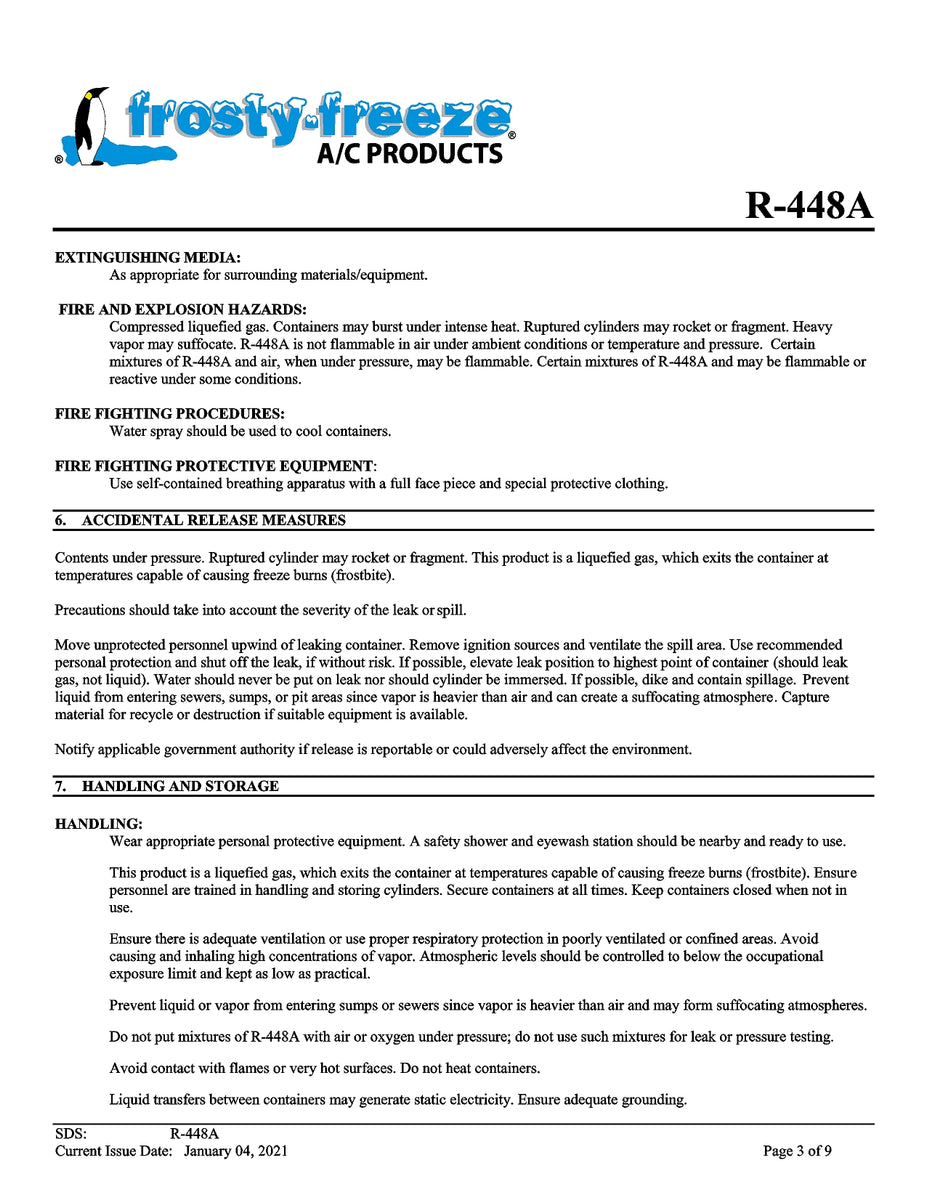 R448a Refrigerant SDS Sheet – Frosty Freeze A/C Products Company