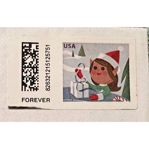 USA Forever Stamp Christmas Gift Elf Candy Cane # 548-12425