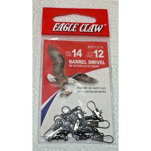 Eagle Claw Barrel Swivel with Interlock Snap, Size 14, Qty. 12, BIS1214