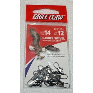 Eagle Claw Barrel Swivel with Interlock Snap, Size 14, Qty. 12, BIS1214