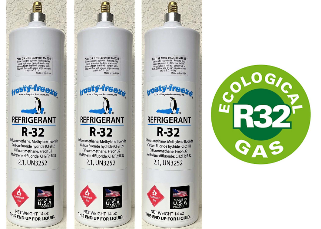 R32, R-32, Refrigerant, (3) 14 oz. Cans Low Global Warming Potential, –  Frosty Freeze A/C Products Company