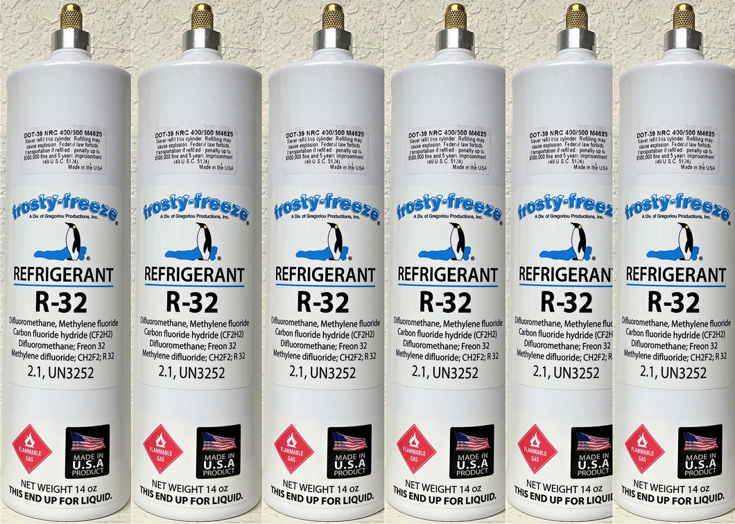 R32, R-32, Refrigerant, (6) 14 oz. Cans Low Global Warming Potential, Alternative to R410A