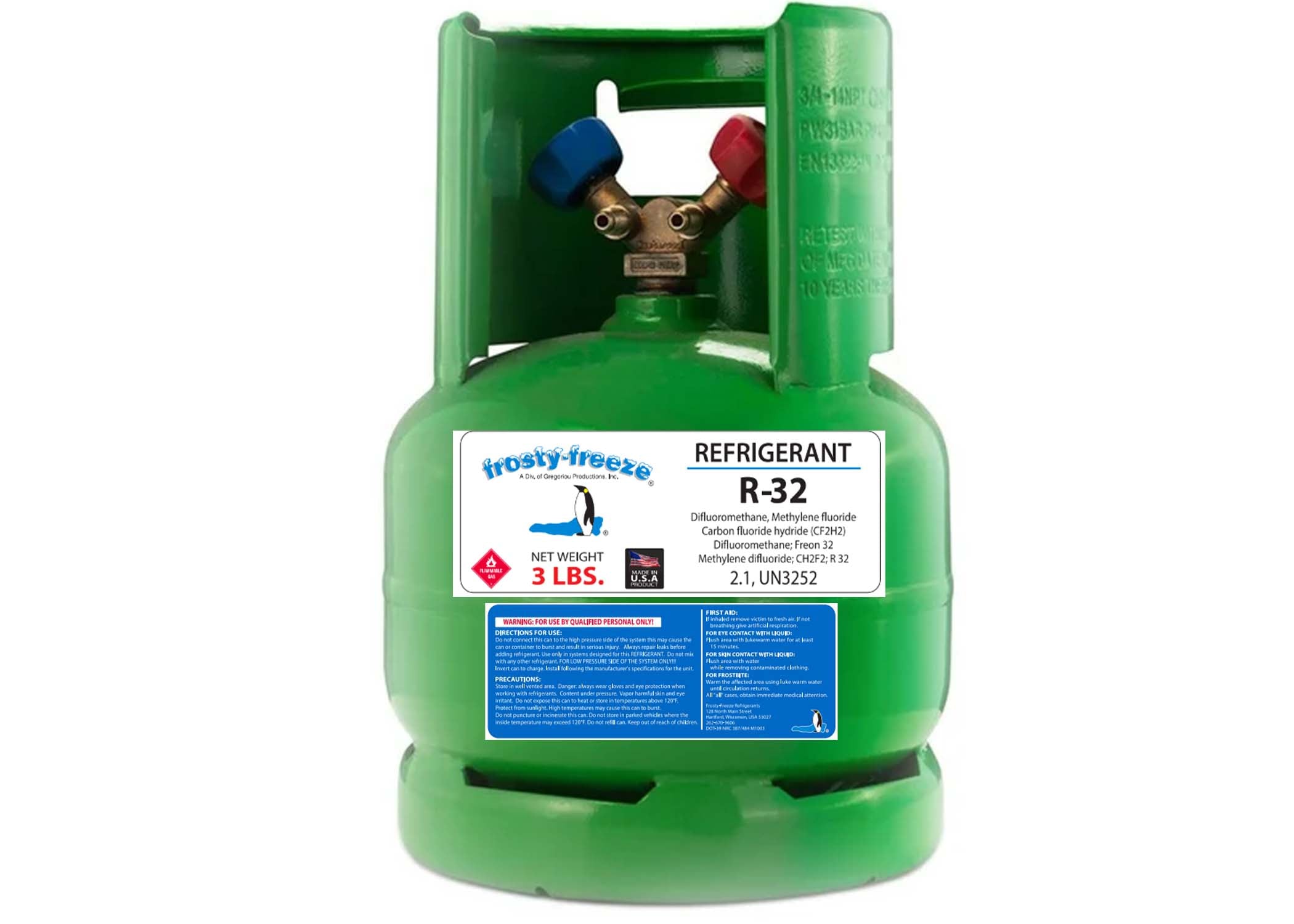 R32 Refrigerant, 3 Lbs., Factory Sealed, Both Liquid & Vapor